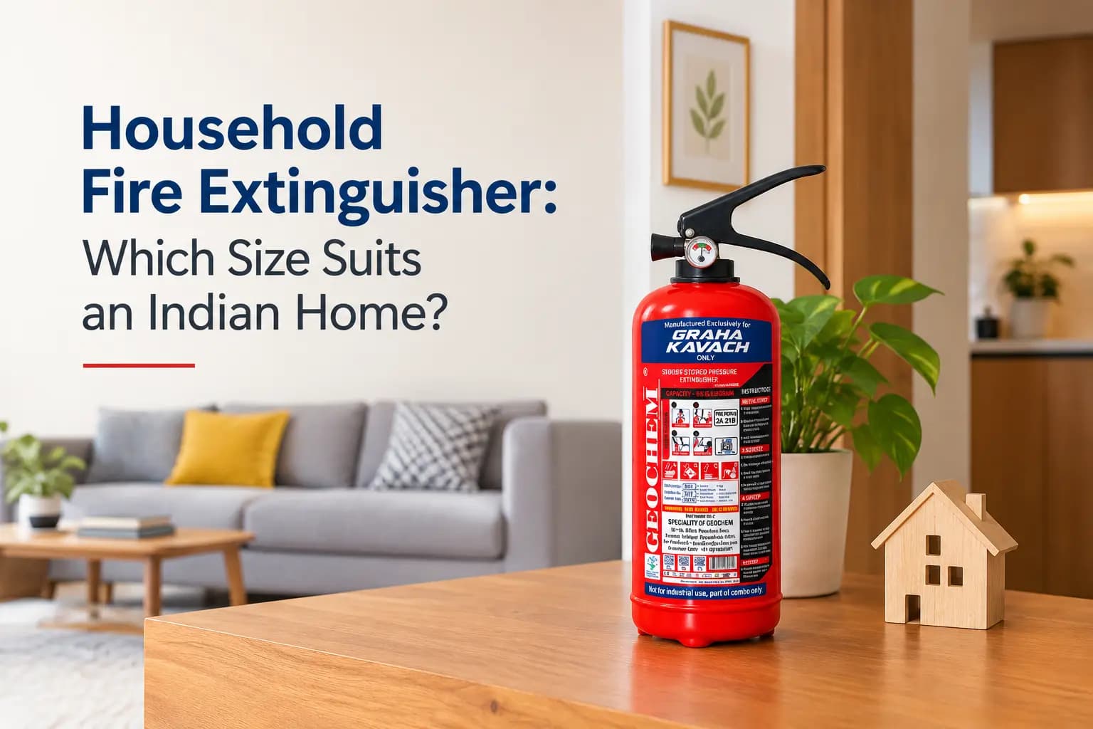 2 kg ABC household fire extinguisher mounted on a wall bracket