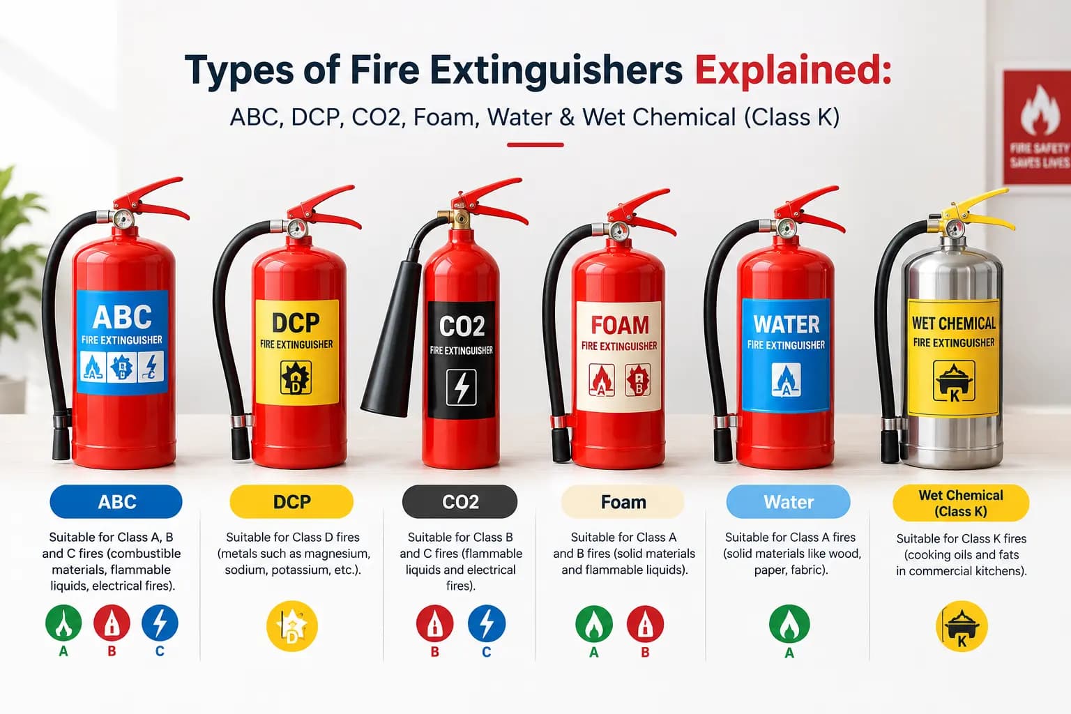 2 kg ABC dry powder fire extinguisher mounted on a wall bracket at home
